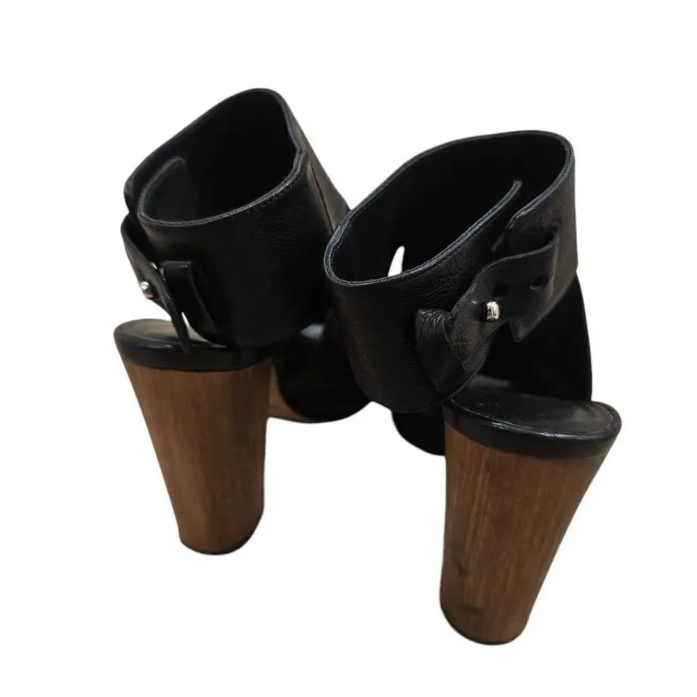 Vince Addie Heels Women's 5 M Black Leather High Heel Open Peep Toe Party Preppy